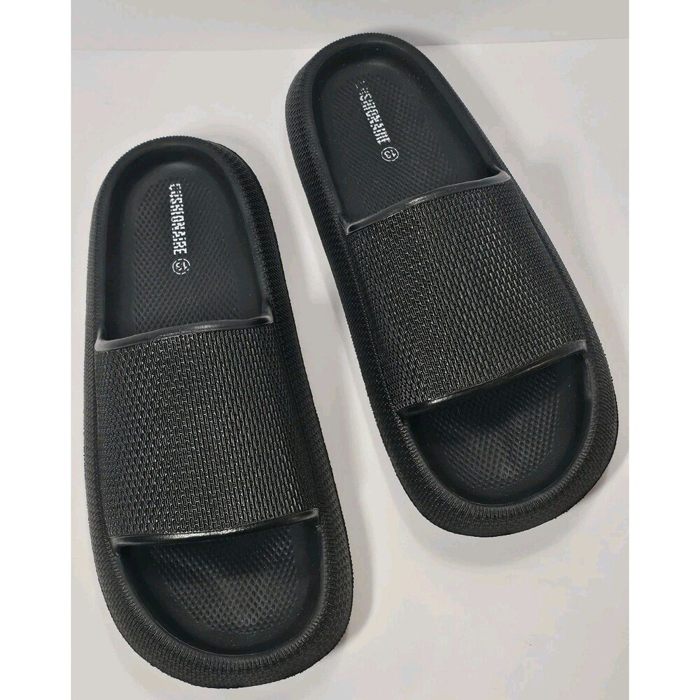 Cushionaire Men’s Recovery Sandals Feather Lite Slides Size 13 Black EUC Comfort